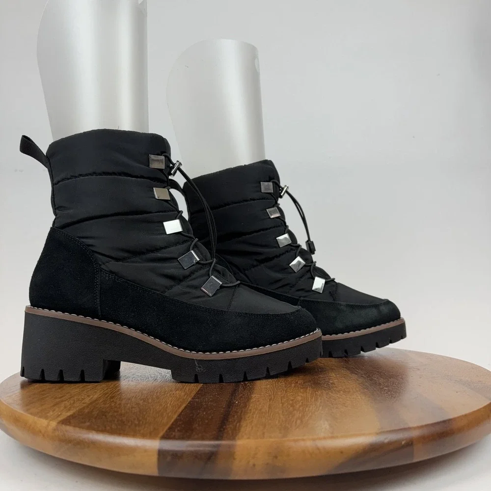 Womens Blondo Daylor Black Quilted Nylon Waterproof Casual Heeled Boots Size 9 M